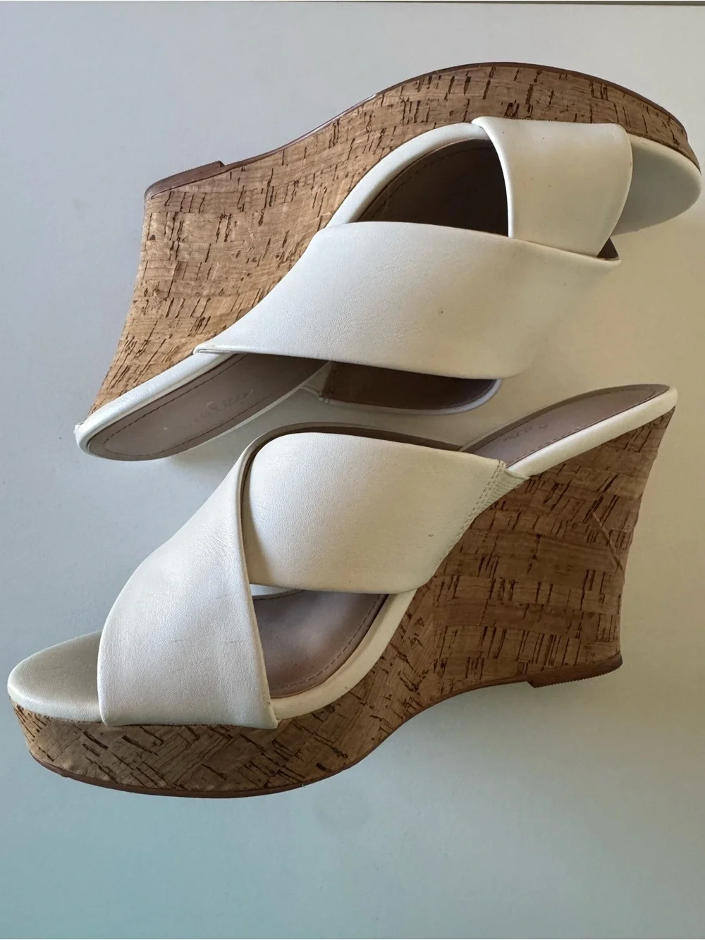 Charles David White Crisscross Cork Platform Wedge Sandals
